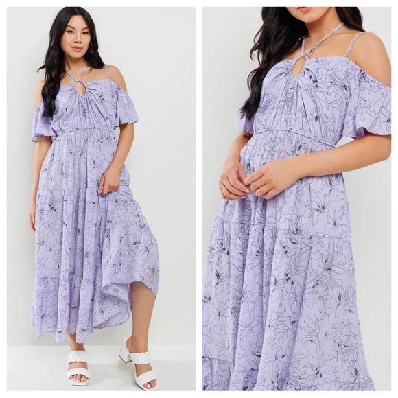 30 Boho Floral Off Shoulder Ruffle Tiered Maxi Dress - Picture 5 of 7